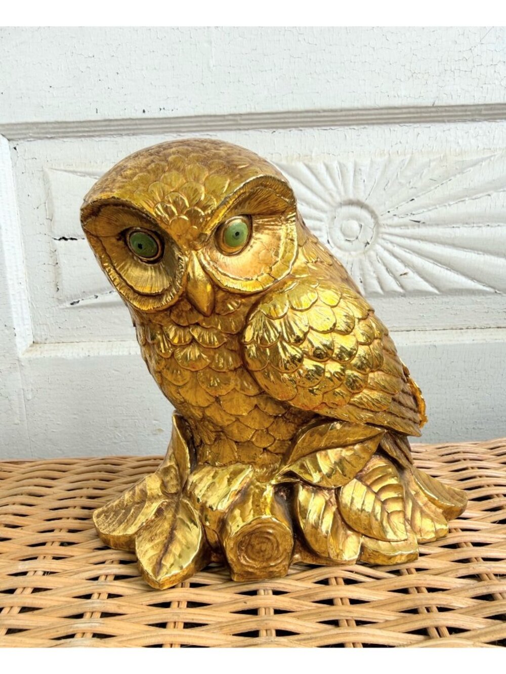 Vintage 1970's Syroco Plastic Gold Owl Large Figurine Boho Retro